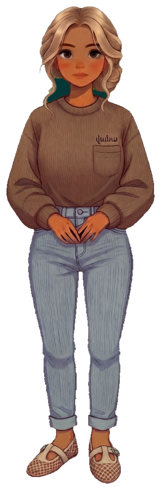 Vana, a gentle girl in a cozy brown sweater